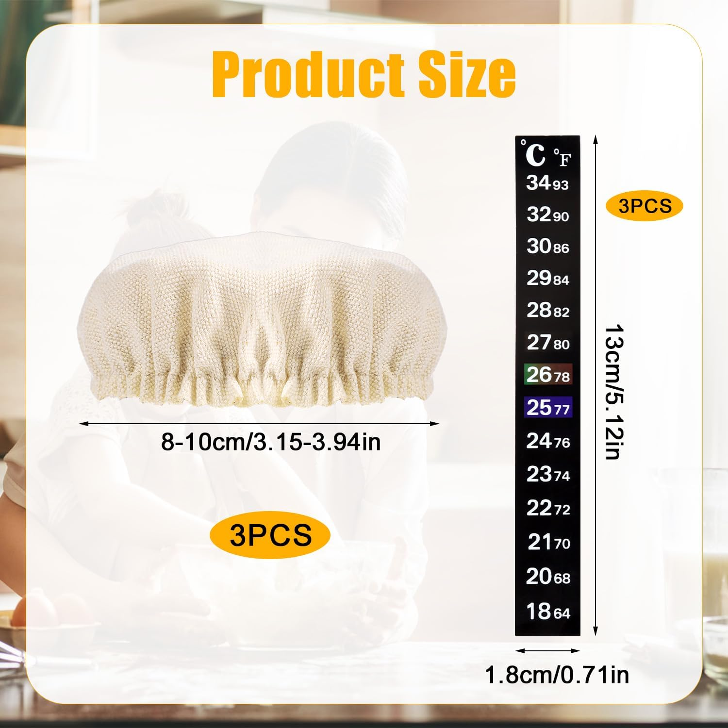 3 Sets Replacement Sourdough Starter Set for Jars, Including Fabrics Sourdough Jar Lid and Thermometer Strips Bread Rice Lid for 7.5-10.2Cm Potmond Baking Supplies for Bread Fermentation image number 3