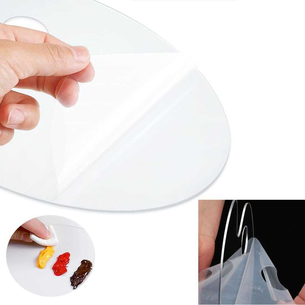 2 Pcs Acrylic Cosmetic Makeup Palette,Oval & round Cosmetic Makeup Palette Tray with Thumb Hole,Clear Acrylic Makeup Palette with 2 Metal Spatula, Makeup Palette Mixing Tray, Foundation Mixing Palette image number 4