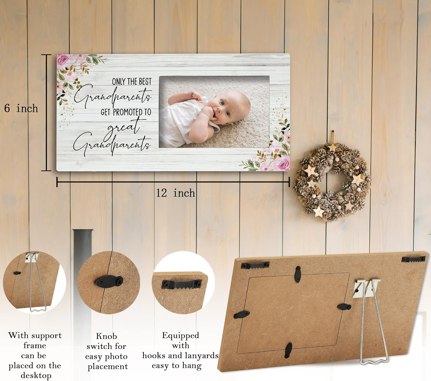 SRADMO Grandparents & Great Grandparents Photo Frames, Baby Announcement & Promotion Keepsakes, 12X6 Grandkids Picture Frame image number 6