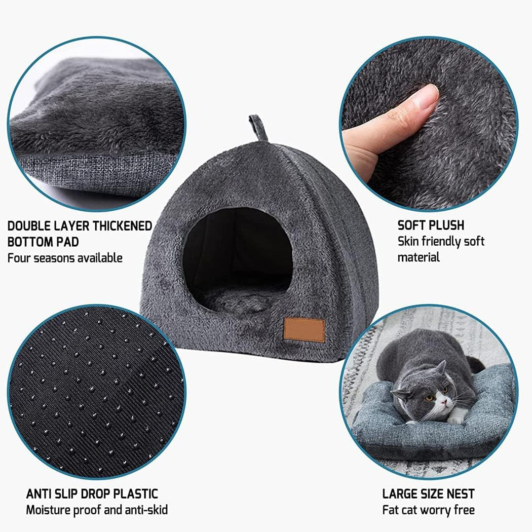 2 in 1 Foldable Cat Bed, Cat House for Indoor Kitten and Small Dog, Self-Warming Indoor Cats Cave with Removable Cushioned Pillow, Triangle Cat Cave Bed image number 3