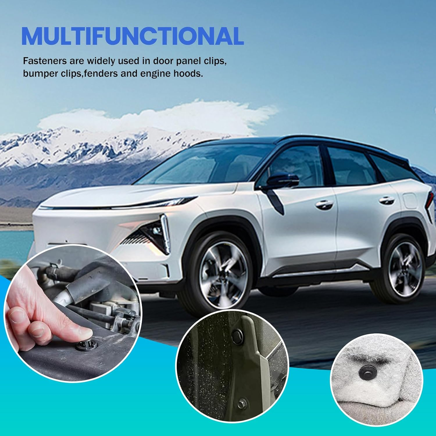 100PCS Car Fastener Clip Kit Universal Push Retainer Set with Removal Tools for Bumper Fender Auto Body Repair Black White Plastic Rivets for Most Vehicles image number 4