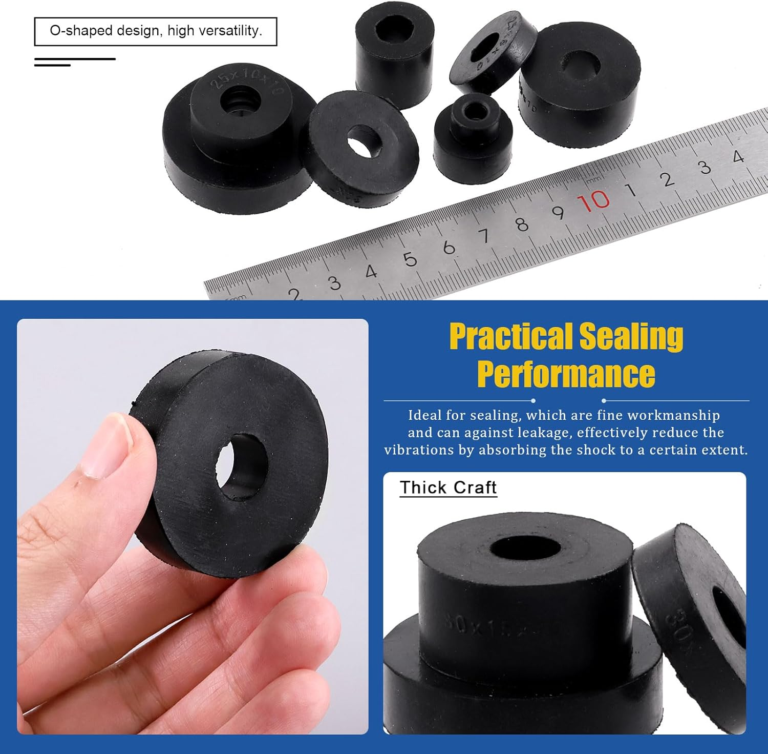 Glarks 40Pcs 8 Sizes round Rubber Spacer Assortment Kit, Multi Purpose Black round Neoprene Washers anti Vibration Rubber Spacer Bushings for Electrical Repair and Home Car Accessories