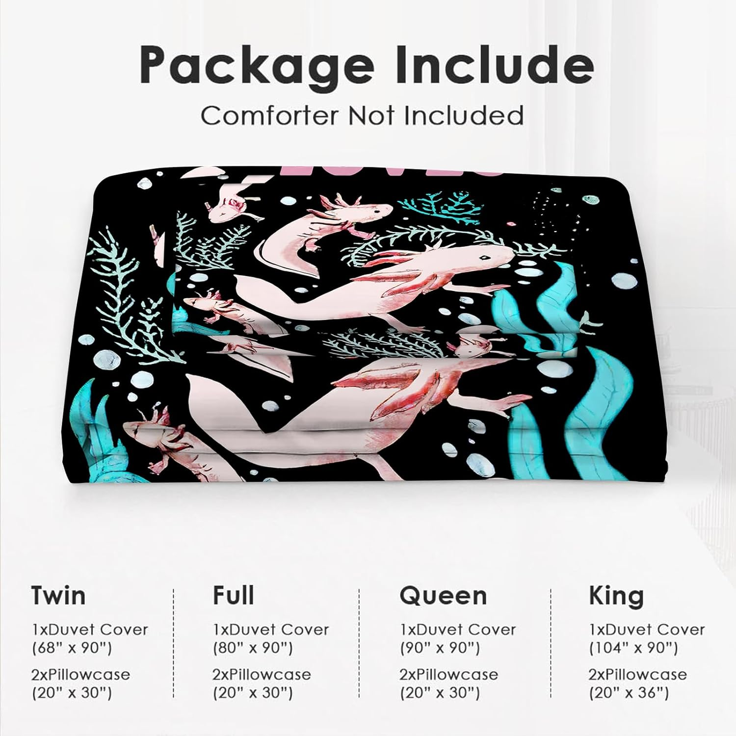 Cute Salamander Comforter Set Kawaii Axolotl Duvet Cover Axolotl Bedding Set Twin Full Queen King Size Animals Quilt Set for Boys Girls Kids Teenagers Adults Men Women with 2 Pillowcases 90"X90" image number 3
