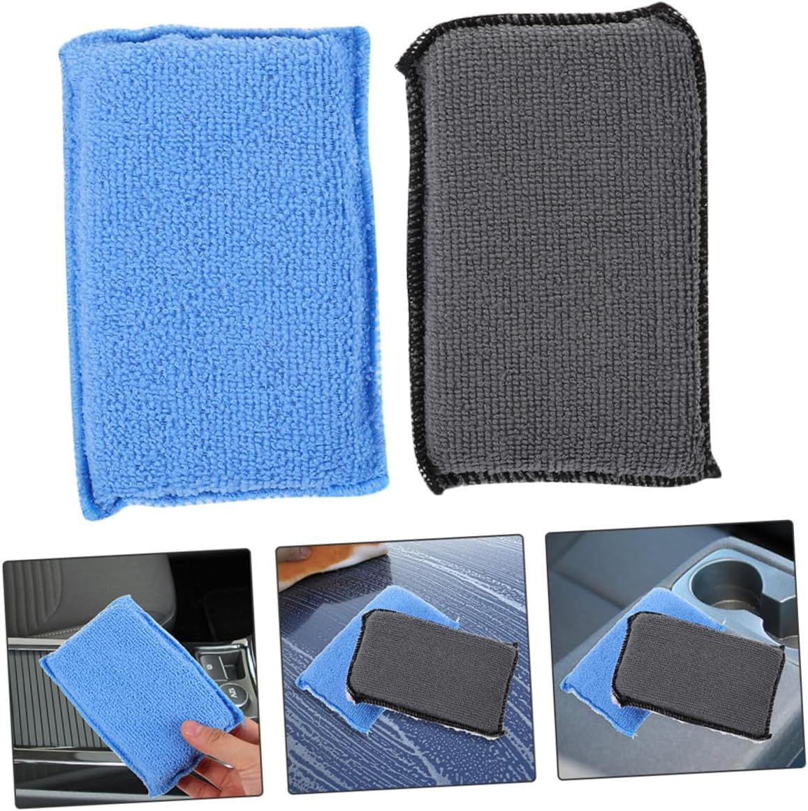 Abaodam Double-Sided Car Cleaning Sponges 2Pcs Blue-White Gray-White Auto Cleaning Scrub Pads Vehicle Interior Detailing for Car Care and Home Use image number 2
