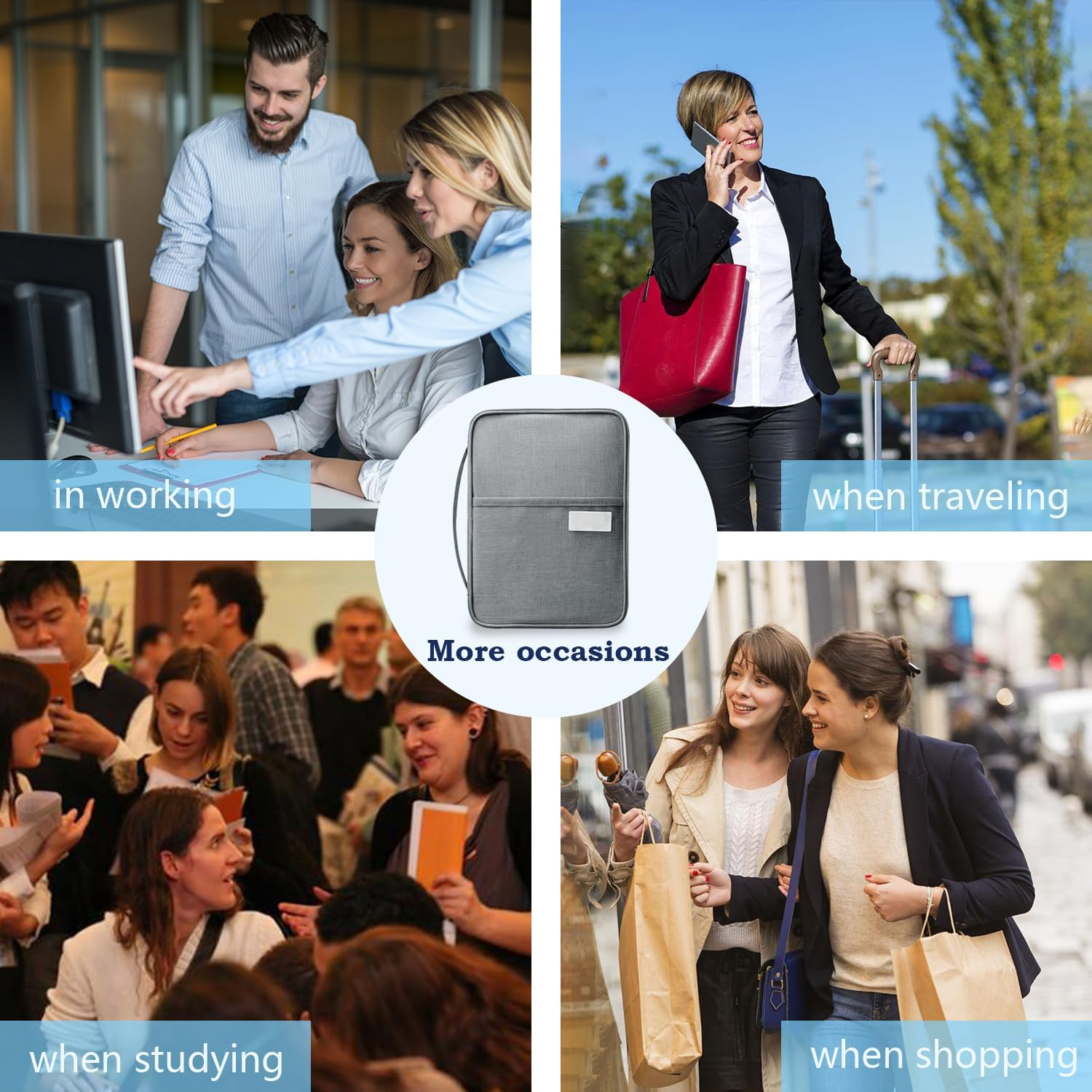 TAFACE 1 Passport Holder with 6 Cable Ties and 1 Carabiner, Practical Card Holder, Waterproof Passport Cover, Travel Document Case, Suitable for Credit Card Storage, Train Tickets (Grey), Gray, 25,5 * 18,5 * 2 Cm, Casual image number 2