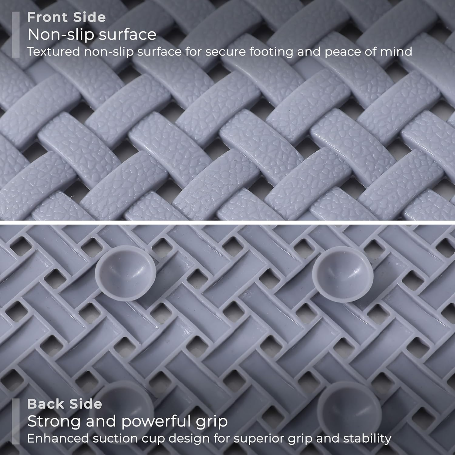 Bath Mat Non Slip anti Mould - 36X70Cm Bathtub Mat for Bathroom with Suction Cups and Drain Holes, Machine Washable Shower Mats for inside Shower Ideal for Kids & Elderly - anti Slip Bath Mat (Grey) - Green image number 7