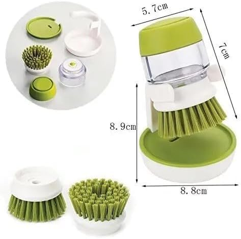 3-In-1 Soap Dispensing Cleaning Palm Brush,1Pc Soap Dispensing Palm Brush,Kitchen Cleaning Brush Liquid Addition Soap Brush,Press Cleaning Brush Kitchen Pot Cleaning Brush with Soap Dispenser,Green - Grey image number 7