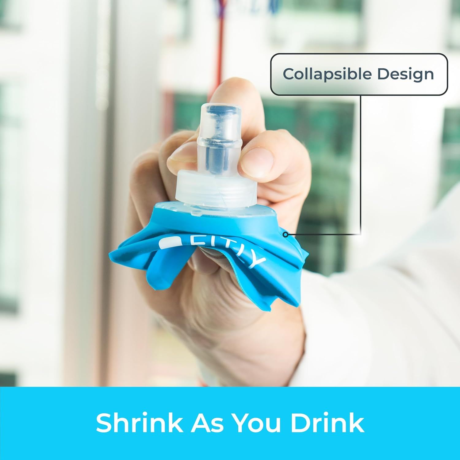 FITLY Soft Flask 3 Pack - 5Oz/150Ml, 8.5Oz/250Ml, & 13.5Oz/400Ml - Shrink as You Drink, BPA & Pvc-Free, Collapsible, Reusable, Perfect for Running, Hiking, Climbing - Blue image number 2