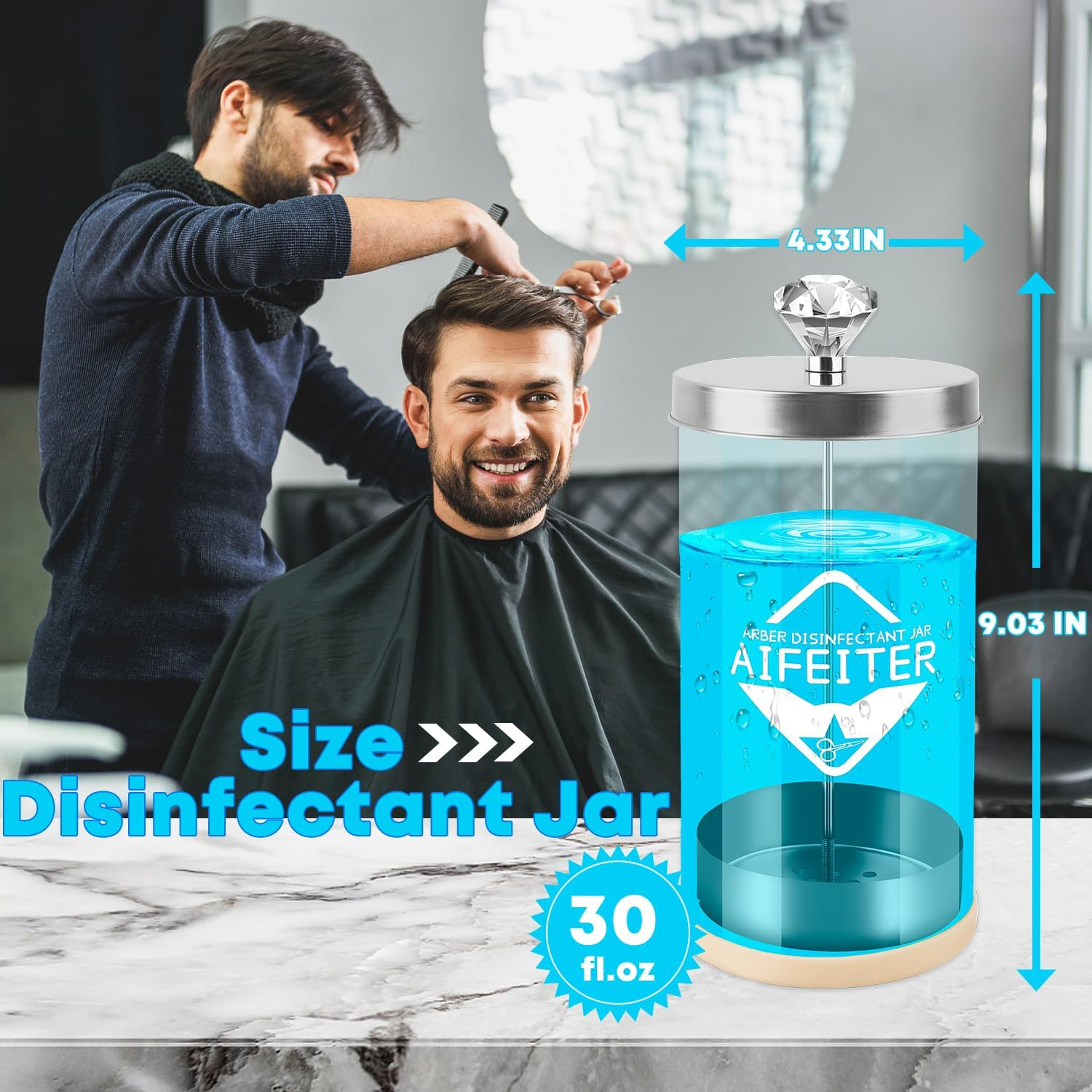 Barber Disinfectant Jar (30 Oz) with Stainless Steel Tray and Removable Basket - Sterilizing Container for Salon or Nail Spa Tools image number 3