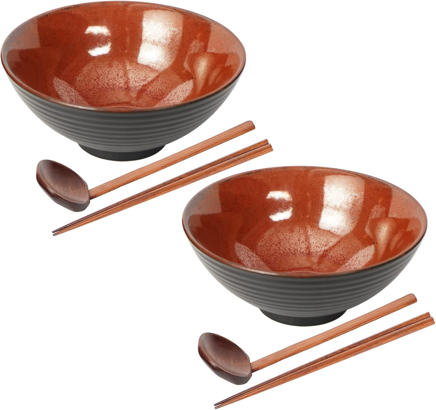 Ceramic Japanese Style Ramen Bowl Set with Chopsticks,8 Inch 40 Oz Pho Bowls & Asian Soup Bowl and Spoons Set for Udon Noodle,Soba,Miso Soup,Set of 2 (Blue)