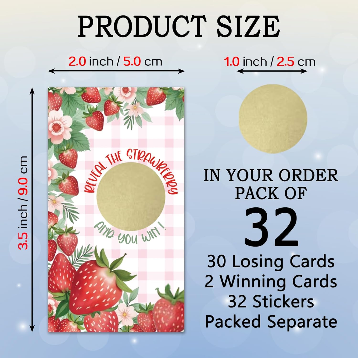 166REWIDPARTY 32 Pcs Strawberry Theme Scratch off Cards, Strawberry Baby Shower Scratch off Tickets, Pink Fruit Berry Raffle Tickets, Funny Summer Wedding Birthday Party Cards Supplies Decorations image number 2