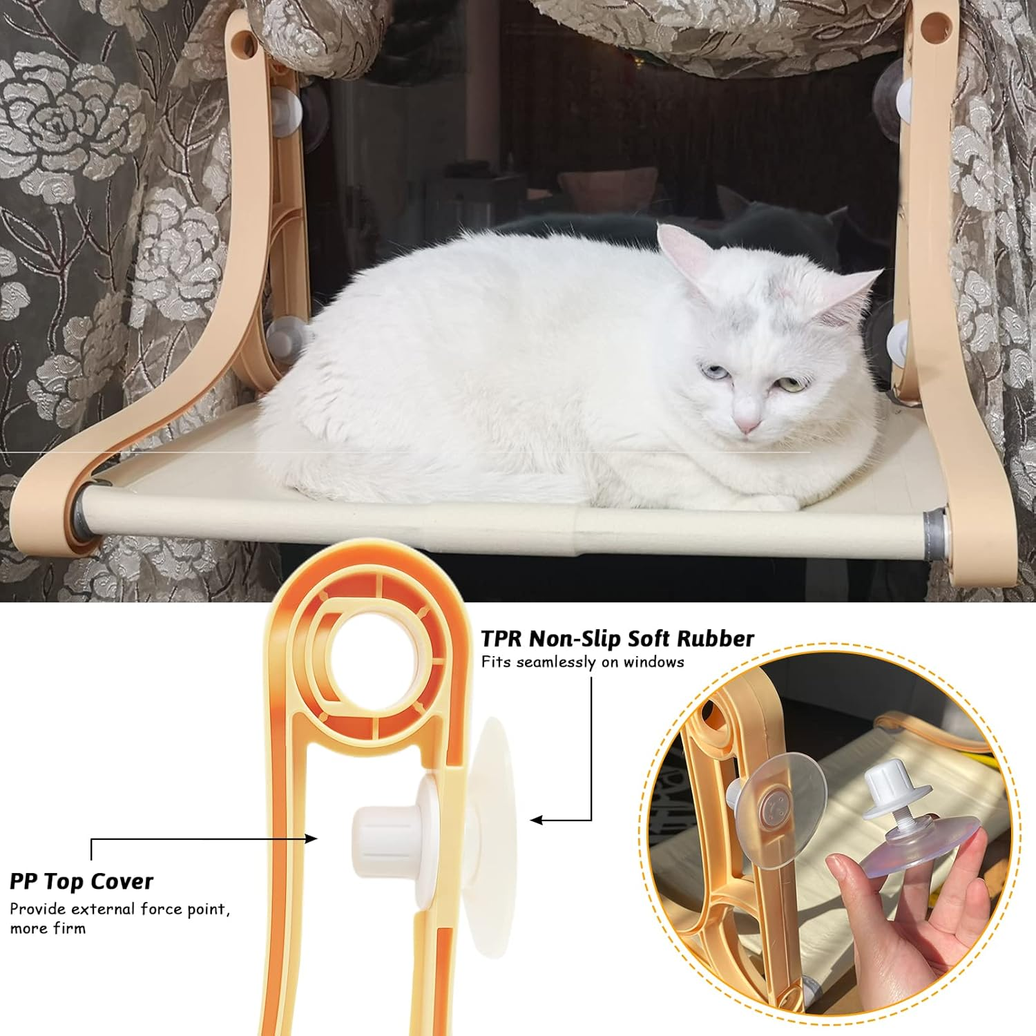 Fhiny Cat Window Perch, Cats Hammocks Seat for Indoor Cats with 2 Installation Styles Kitten Bed with Reinforced Screw Suction Cups & Shelves Space Saving Window Furniture for Small Cats Playing image number 5