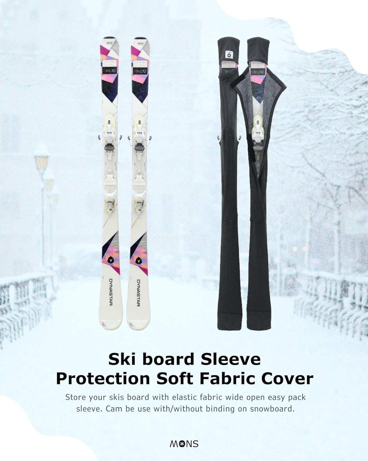 MONS Snow Skis Protection Fabric Soft Sleeve Cover Wide Open Easy Pack image number 6