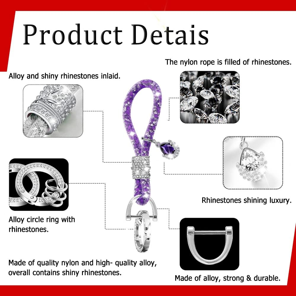 Crystal Car Key Chain for Women, Keychain Accessories with Bling Rhinestones, Keychain Accessories Car Key Decorations