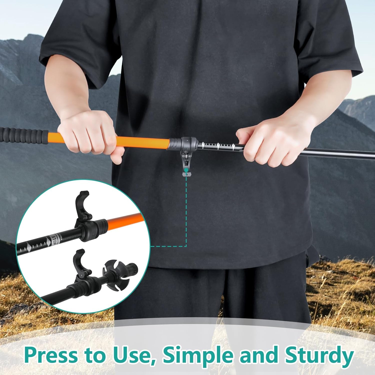 Trekking Poles, Retractable Walking Sticks, 7075 Aluminum Alloy Hiking Poles with Foam Grips and Quick Lock, Suitable for Hiking and Camping (1 Piece) image number 6