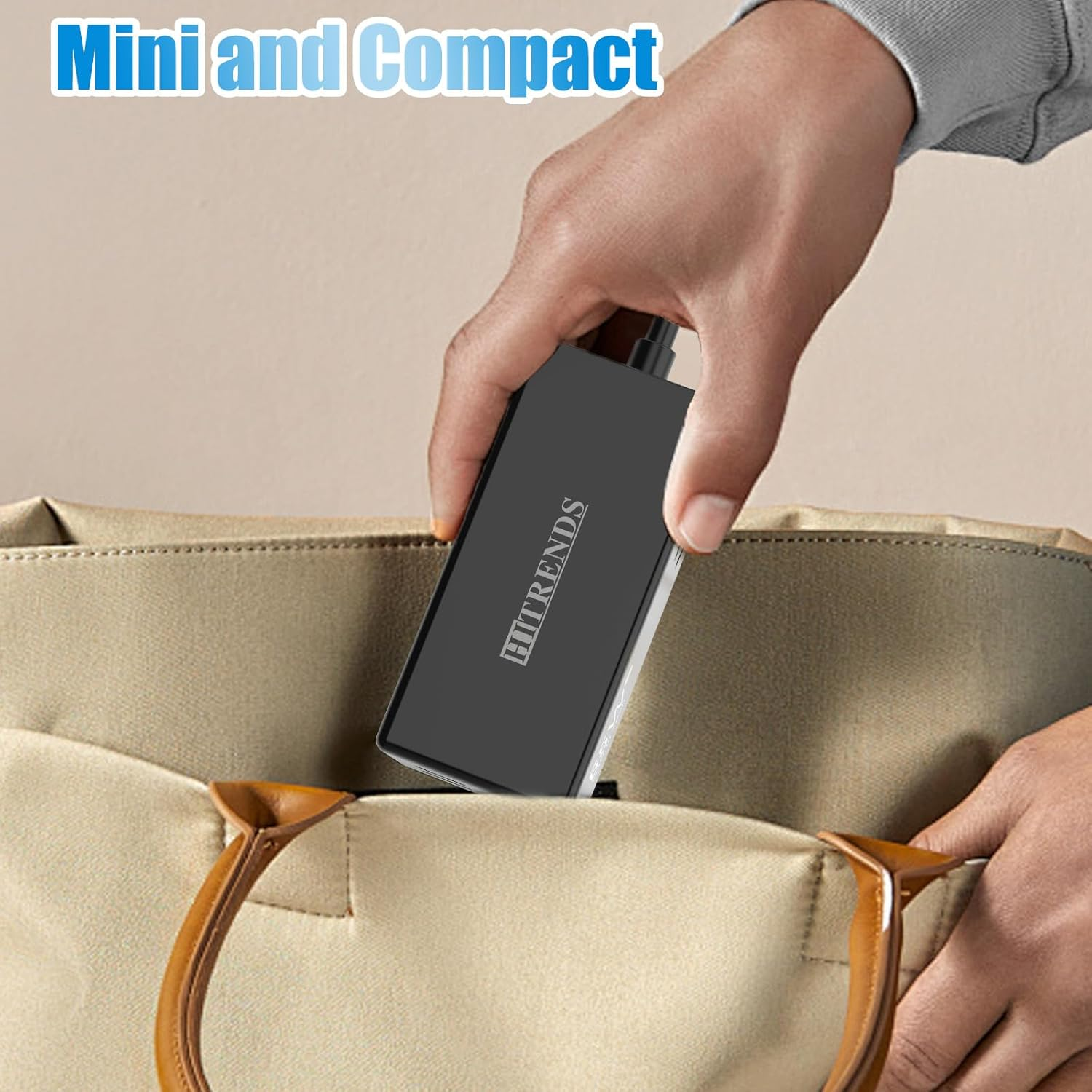 HITRENDS Gan 65W USB C Powerboard Fast Charging Station, 6 in 1 Travel Power Strip with 2 AC Outlets, 4 USB (2 USB C), Extension Cord 1.5M, Desktop Outlet Extender for Laptop, Macbook, Iphone, Work image number 2