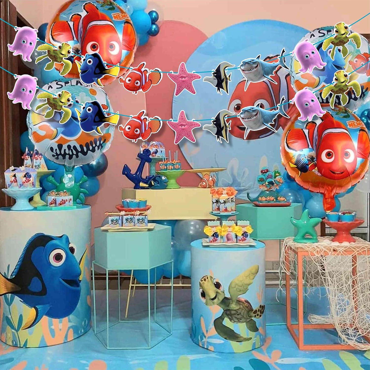 Findng Nmo Garland Decoration &ndash; Ocean-Themed Birthday Party Banner for Kids, Cute under the Sea Hanging Decor for Nmo-Inspired Celebrations image number 4