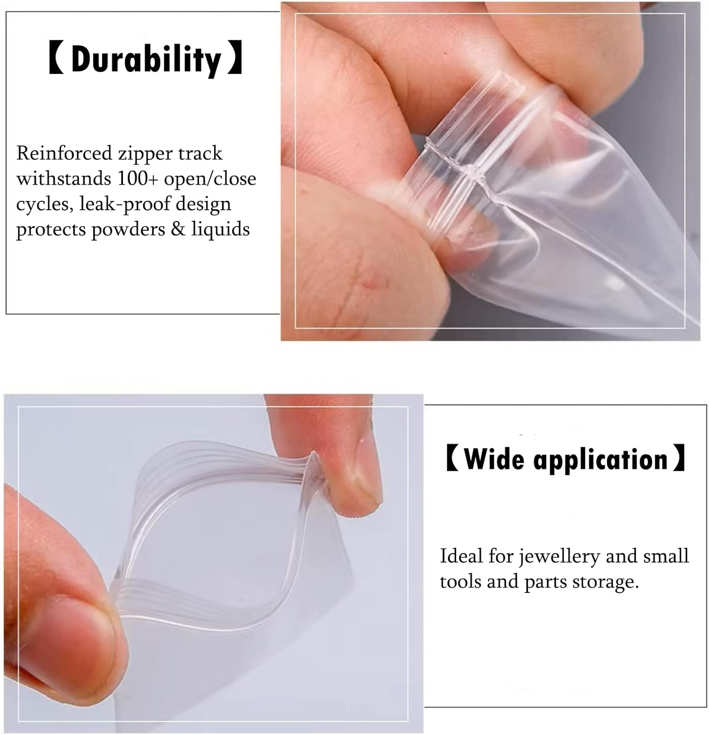 100 Pack 4X6Cm Heavy Duty Ziplock Bags, 20 Mil (200 Micron) Thickened Reusable Plastic Jewelry Storage Bags, Small Self Sealing Pouches for Jewelry, Pills, Crafts, Beads Accessories image number 3