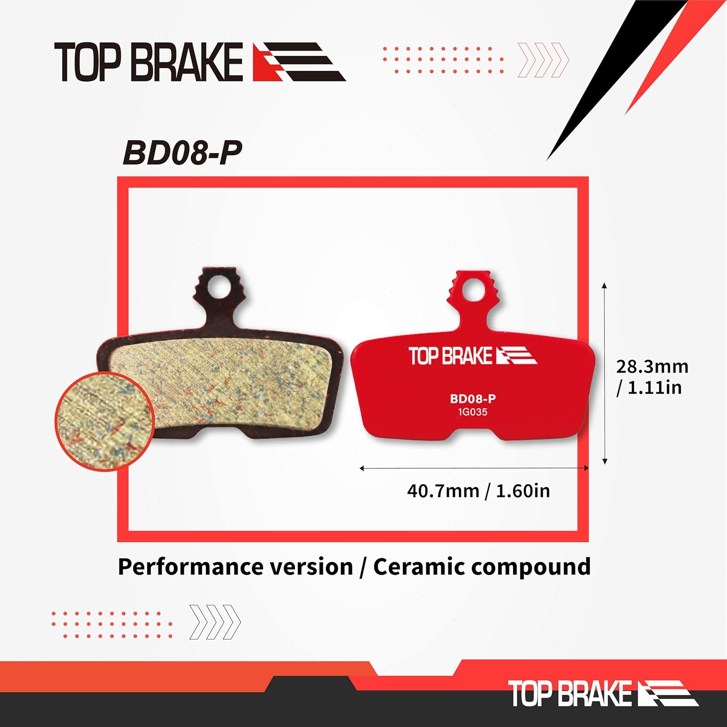 TOP BRAKE Disc Mountain Bike Brake Pads for AVID SRAM Code R,Re,Rsc/Guide RE/G2 RE/DB8 | MTB, Downhill, Trail Bikes | Ceramic Compound, Silent Option, Performance Version, Red image number 1