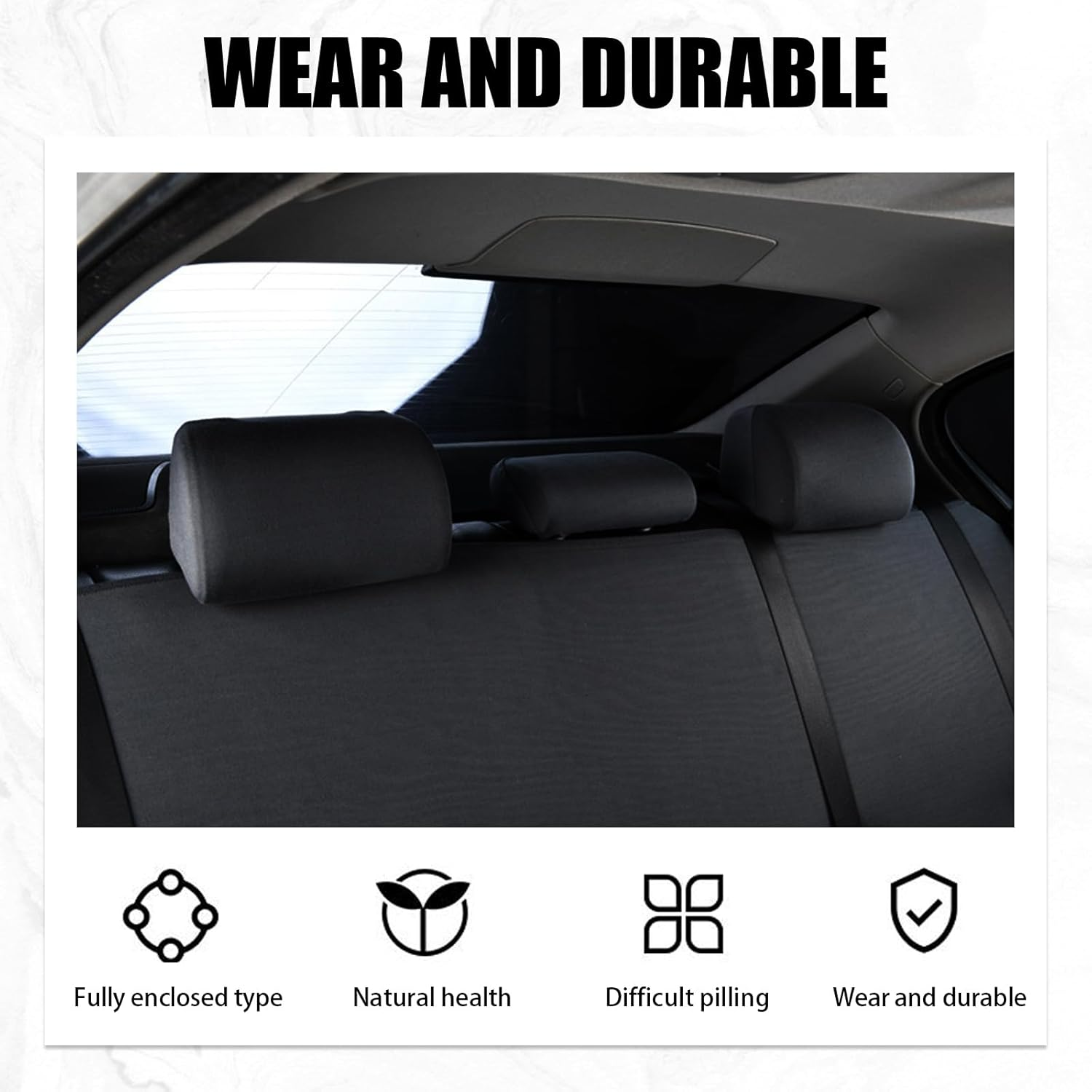 Sinytuto 4 PCS Car Headrest Protectors Replacements, Soft Foldable Breathable Durable Vehicle Seat Pillow Covers, Universal Fully Surrounded Automotive Pillow Accessories for Truck SUV Car (Black) image number 6
