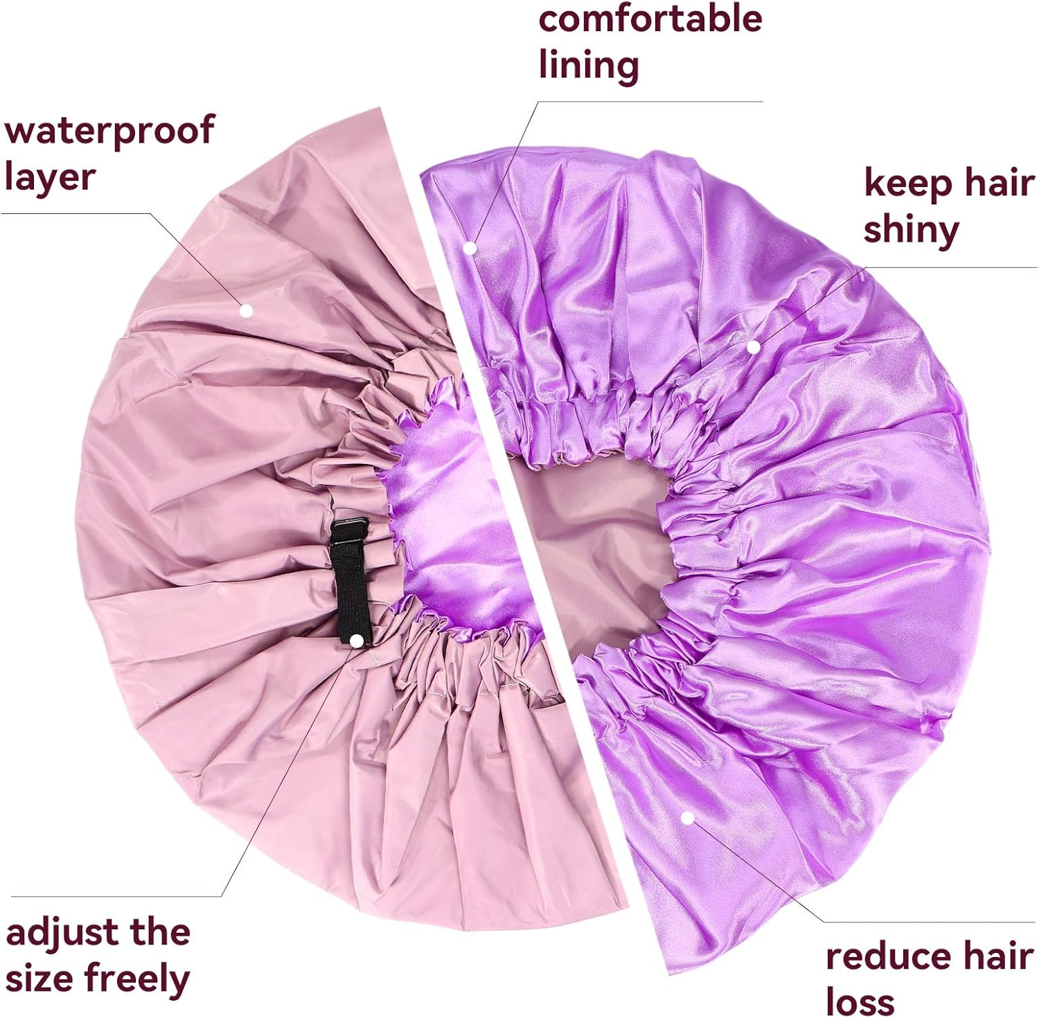 Extra Large Shower Cap,Adjustable Bath Cap,Jumbo Braids Shower Cap,Shower Caps for Women Reusable Waterproof (Purple) image number 3