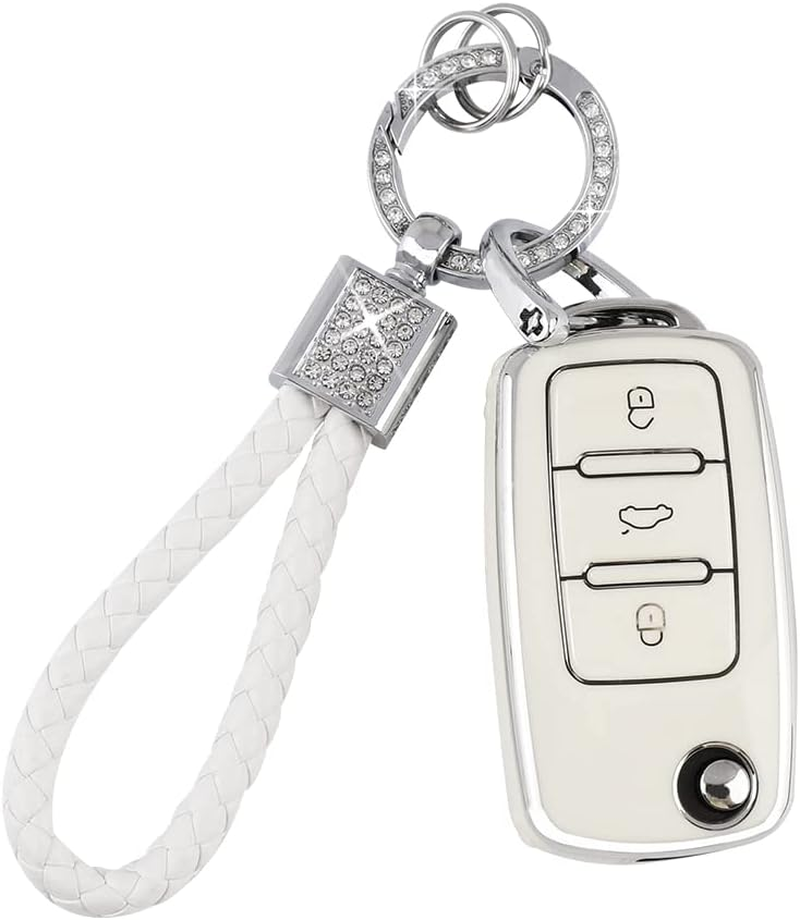 PIFOOG Lexus Key Fob Cover Bling Keychain TPU Car Keys Case Shell Protector Protection for Lexus GX ES NX LC RC LS UX Accessories 4 Buttons, White and Silver Edge, for Lexus