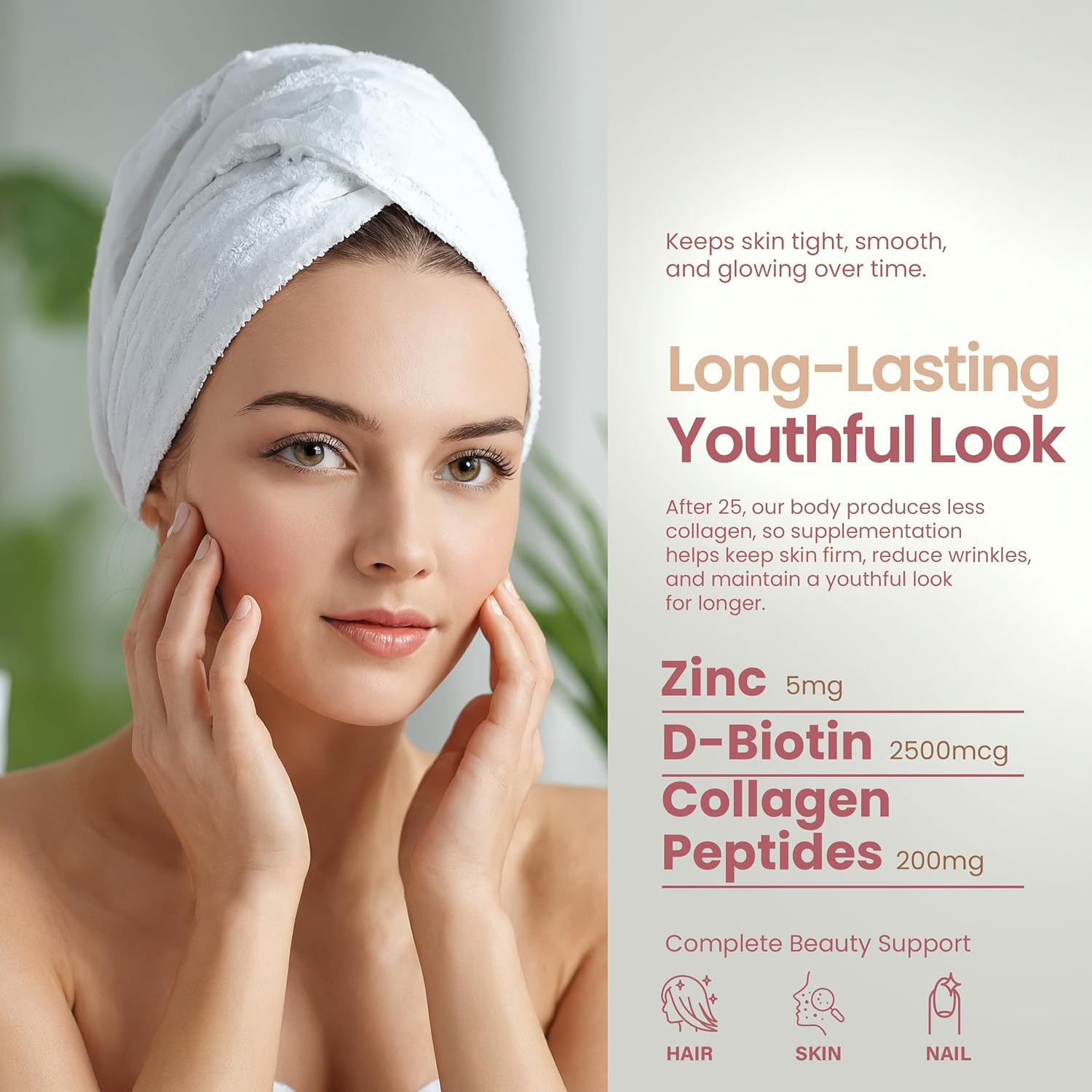 Collagen Gummies with Zinc, Biotin, Vitamin C & E &ndash; Type 1 Hydrolysed Collagen for Hair Glowing Skin Nails & Joint Support &ndash; High Absorption, Gluten-Free, Natural Strawberry Flavour &ndash; 60 Gummies (1) image number 5