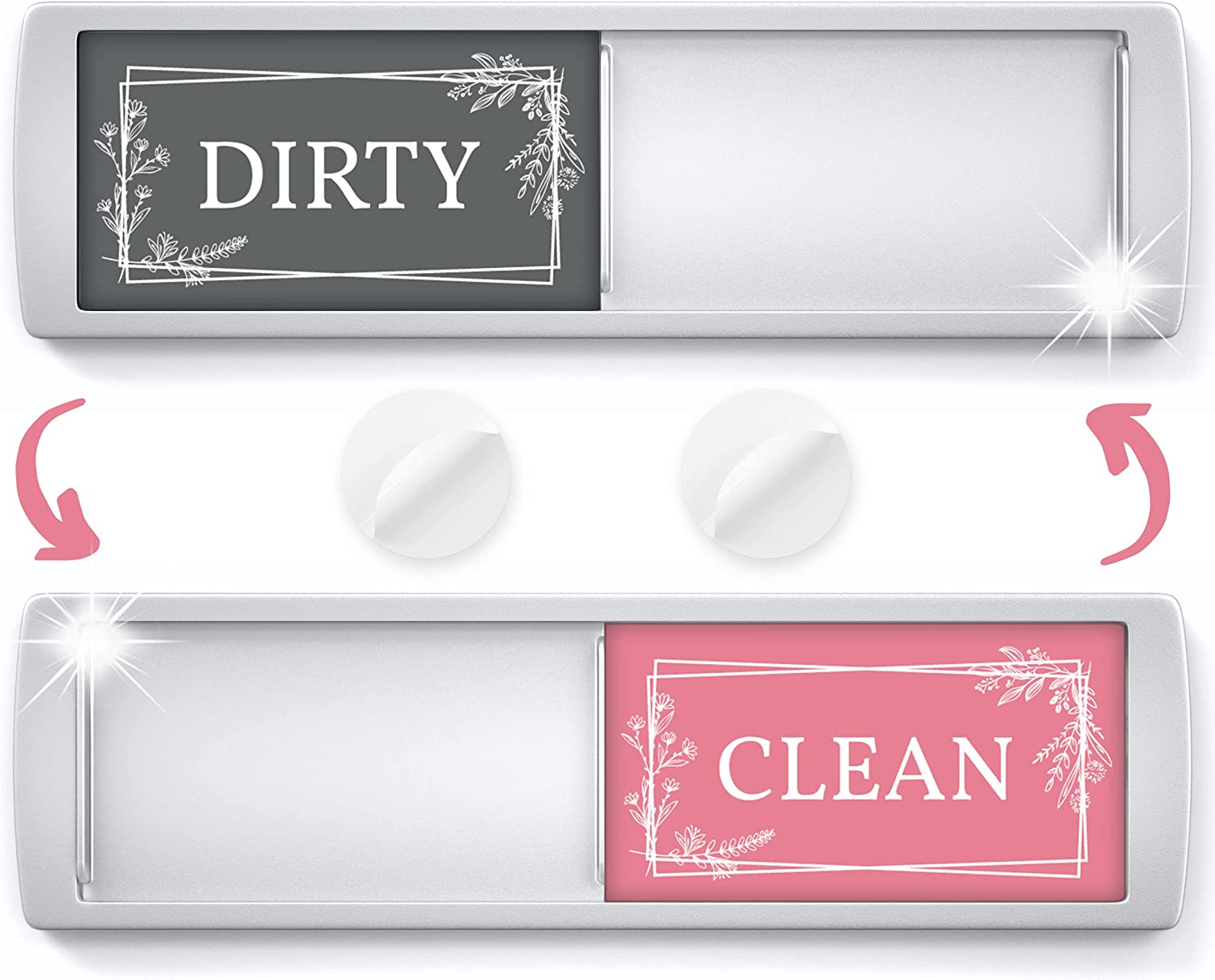 Clean Dirty Dishwasher Magnet Sign - 2" by 7" - Ideal Dishwasher Sign for Any Home or Office - Nice Home D&eacute;cor Product - Double-Sided Adhesives Included for Non-Magnetic Dishwashers