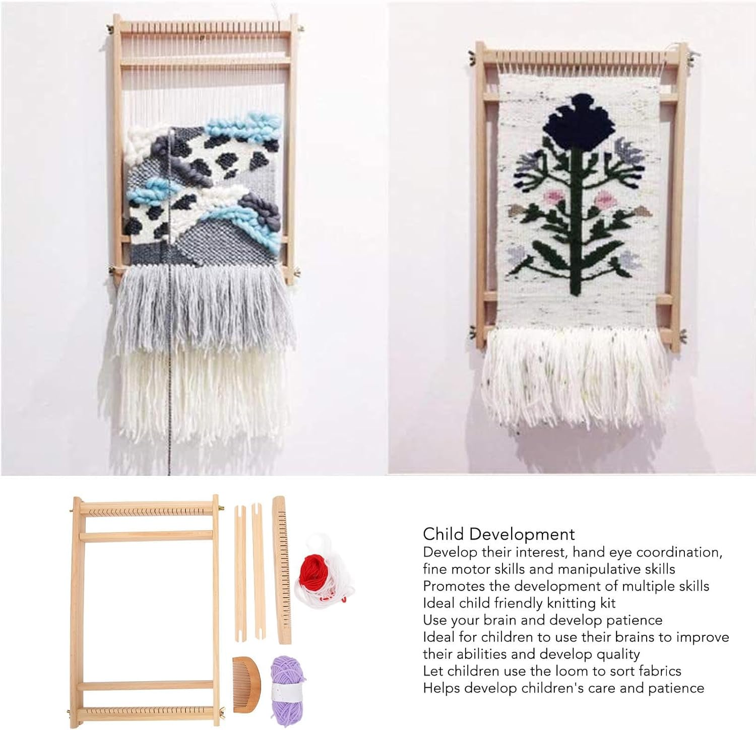 Trisar Weaving Loom Kit, Wooden Tapestry Looms with Wooden Comb, Shuttle, Thread Post & Woolen Thread, Develops Creativity, Ideal for Kids image number 3
