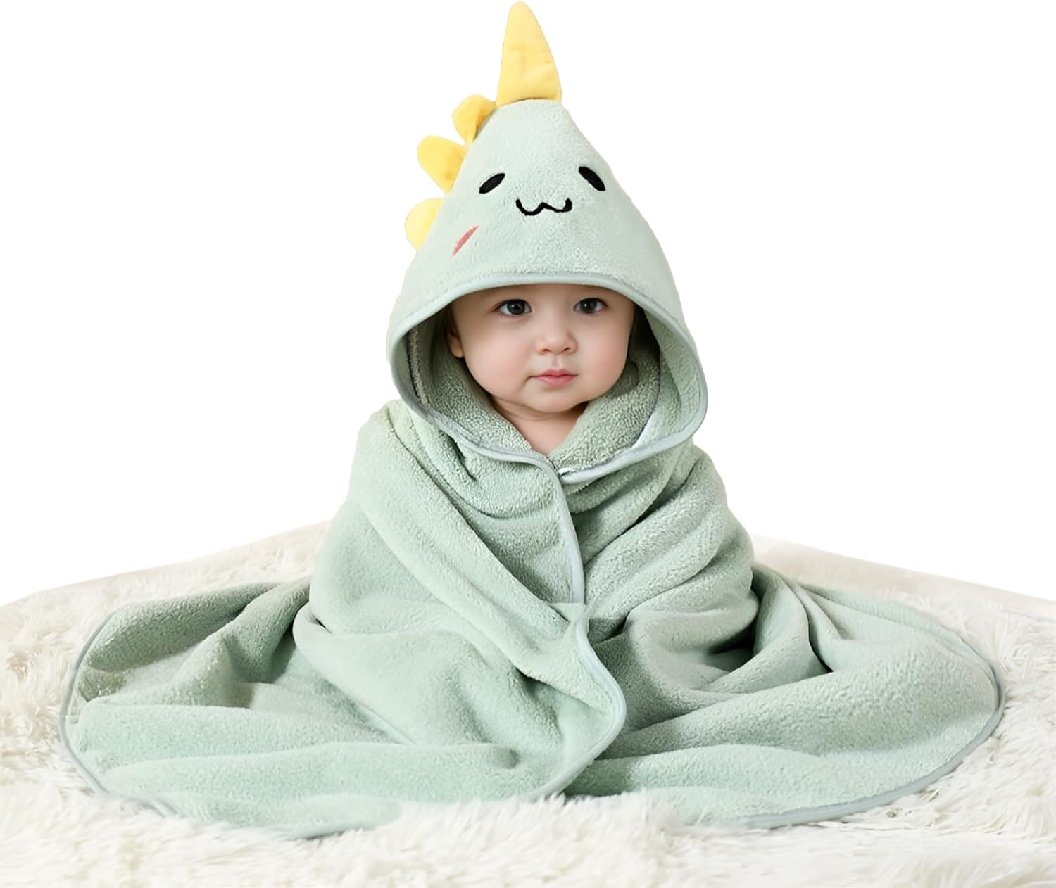 Hooded Towel 80X80Cm Coral Fleece Baby Bath Towel Cartoon Animal Pattern Baby Towel Soft and Absorbent Suitable for Men and Women Bath Supplies Newborn Essentials (Green Dinosaur)