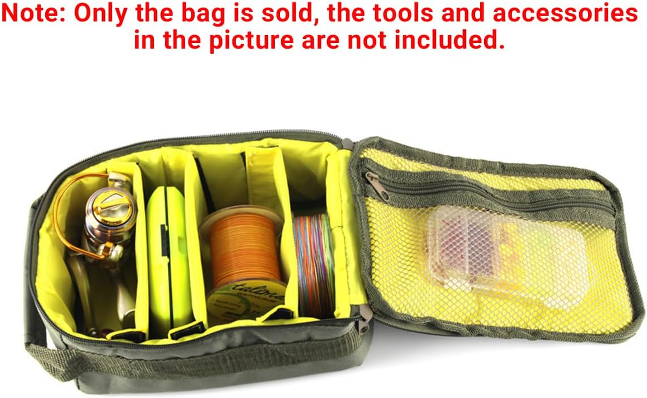 AIMALL Fishing Reel Storage Bag with Dividers, Durable Portable Dacron Bait Organizer for Spools Reels Tackle Accessories, 8.98X6.10X4.06In image number 6