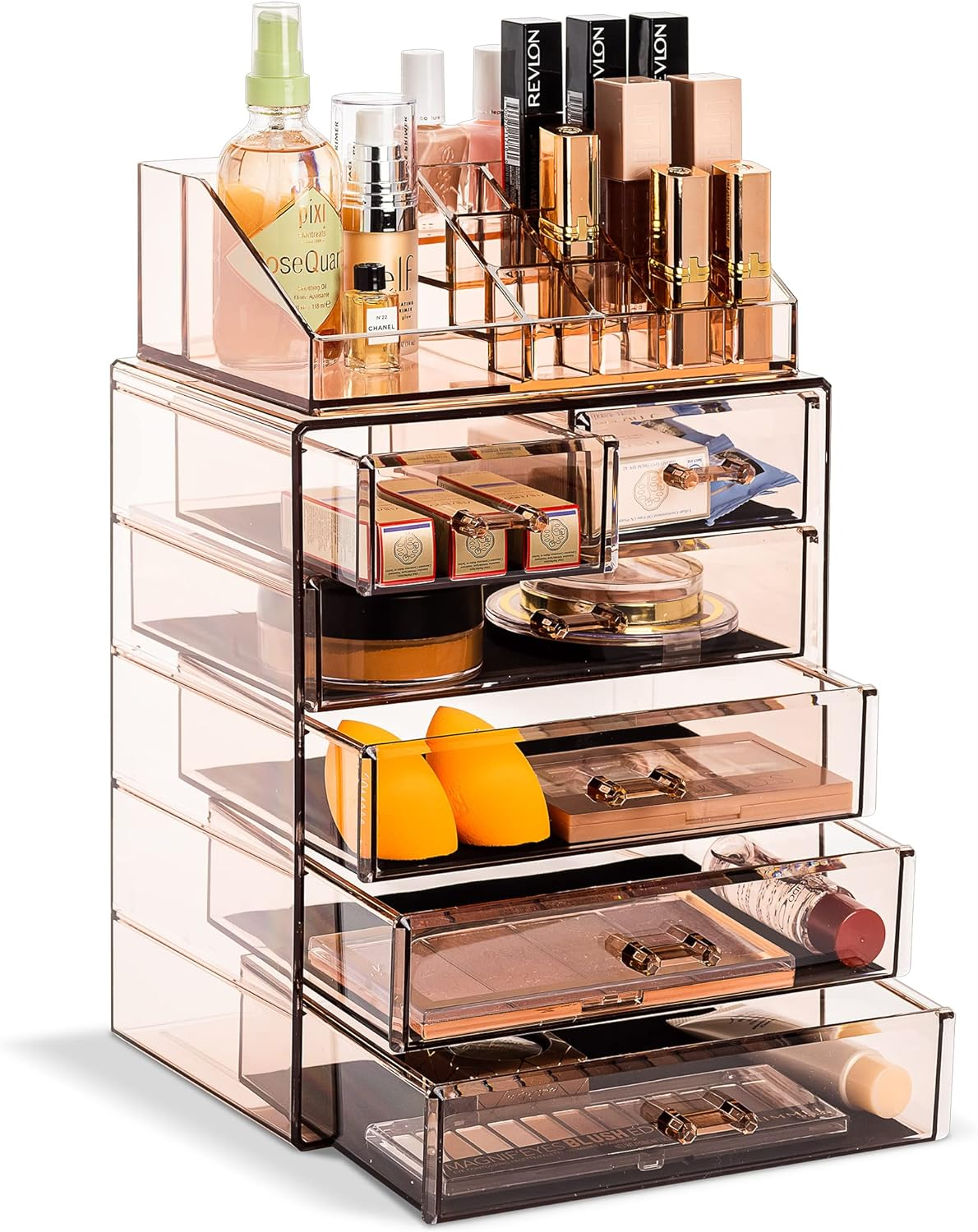Sorbus Clear Cosmetic Makeup Organizer - Make up & Jewelry Storage, Case & Display - Spacious Design - Great Holder for Dresser, Bathroom, Vanity & Countertop (4 Large, 2 Small Drawers) [Glitter]