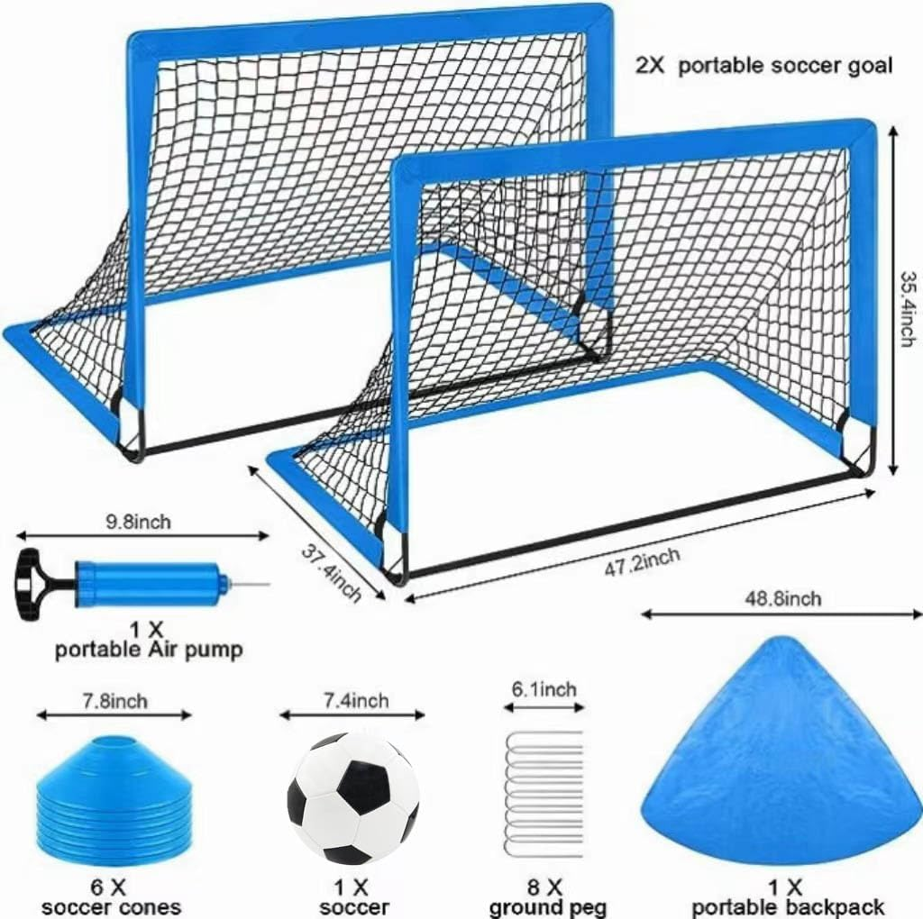 Soccer Goal Set - 2 Set of 6X4 / 4X3 Ft Toddler Soccer Nets Training Equipment, Soccer Ball, Pop up Portable Soccer Set for Kids and Youth Games and Training Goals