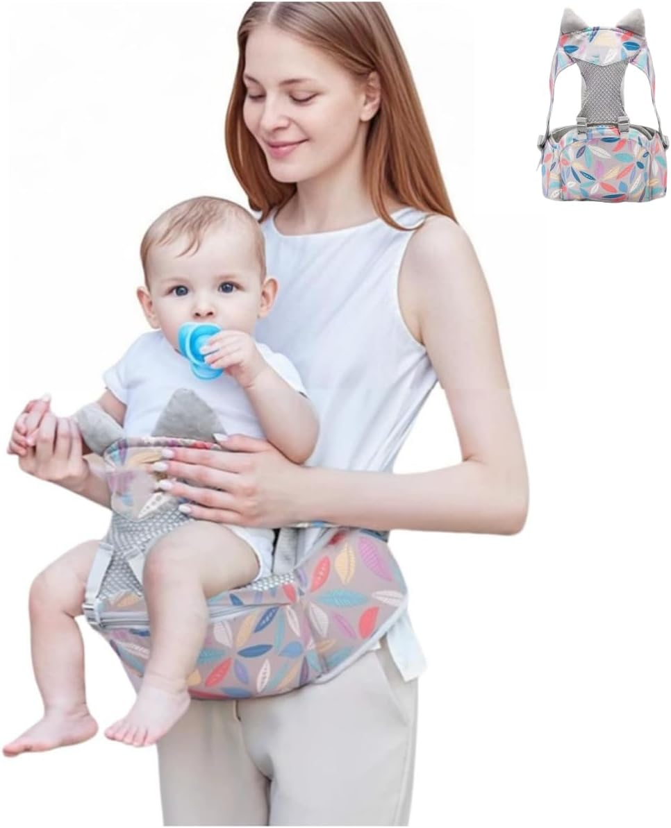 Baby Hip Seat Carrier with Adjustable Waistband & Breathable Mesh, Ergonomic Baby Carrier with Non-Slip Hip Seat, Storage Pocket and Adjustable Straps for Newborns to Toddlers (Leaf)