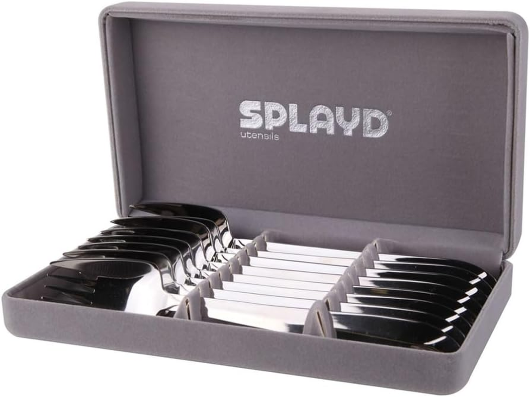 Splayd Spork Set of 8 in Mirror Finish with 18/8 Stainless Steel | 178Mm in Length | Luxurious Gift Box | Hand-Finished for Durability and Style, Ideal for Casual and Formal Dining Occasions