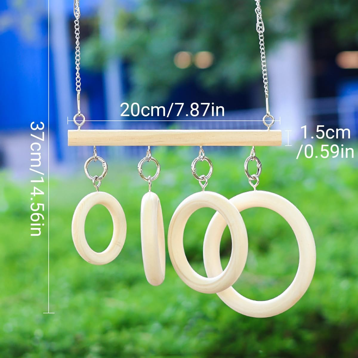 AIMALL Parrot Bite Toy, Wooden Ring Swing Station Pole, 14.56 * 7.87In Size, Log Colour, for Peony/Tiger Skin Parrots, Play & Perch Entertainment