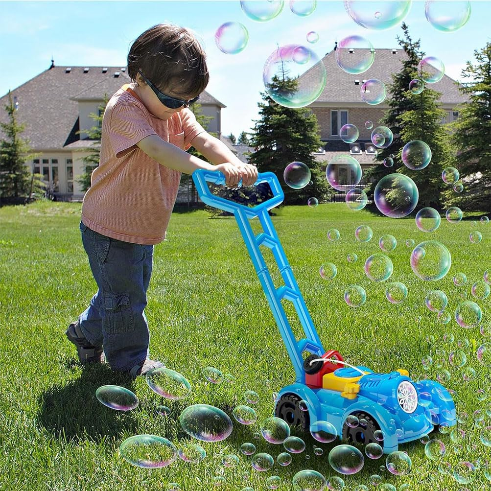 Bubble Lawn Mower with Bubble Solution, Bubble Maker Blower Outdoor Garden Toy Indoor Outdoor Push Gardening Summer Toy Gifts for Birthday Party Holiday (Blue) image number 1