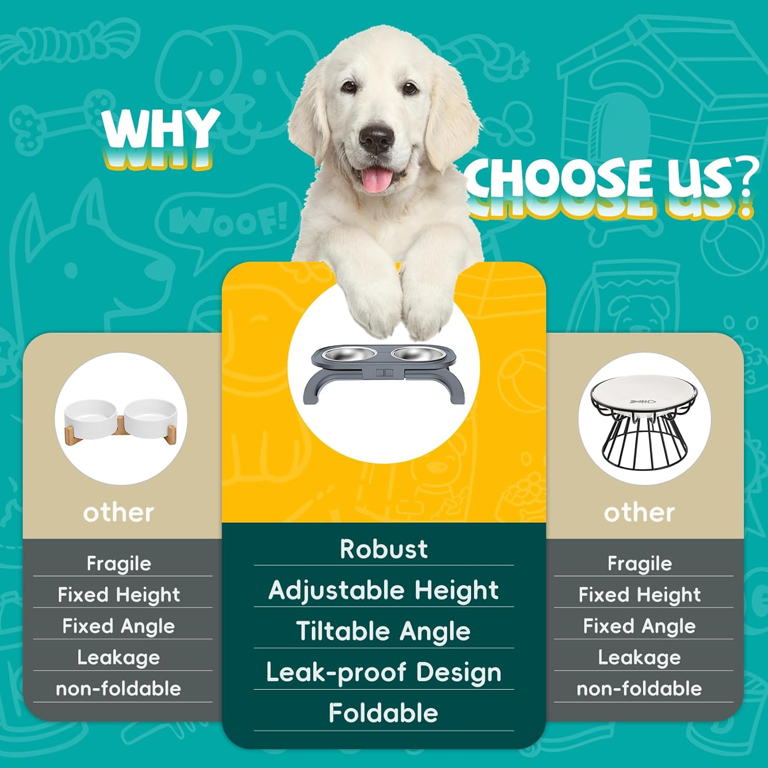 Carehabi Elevated Cat Bowl, Height Adjustable Tilted Cat Bowl with Non-Slip Foot Pads, Feeding Bowl and Water Bowl Set, Prevent Food Spill for Cats and Dogs image number 6