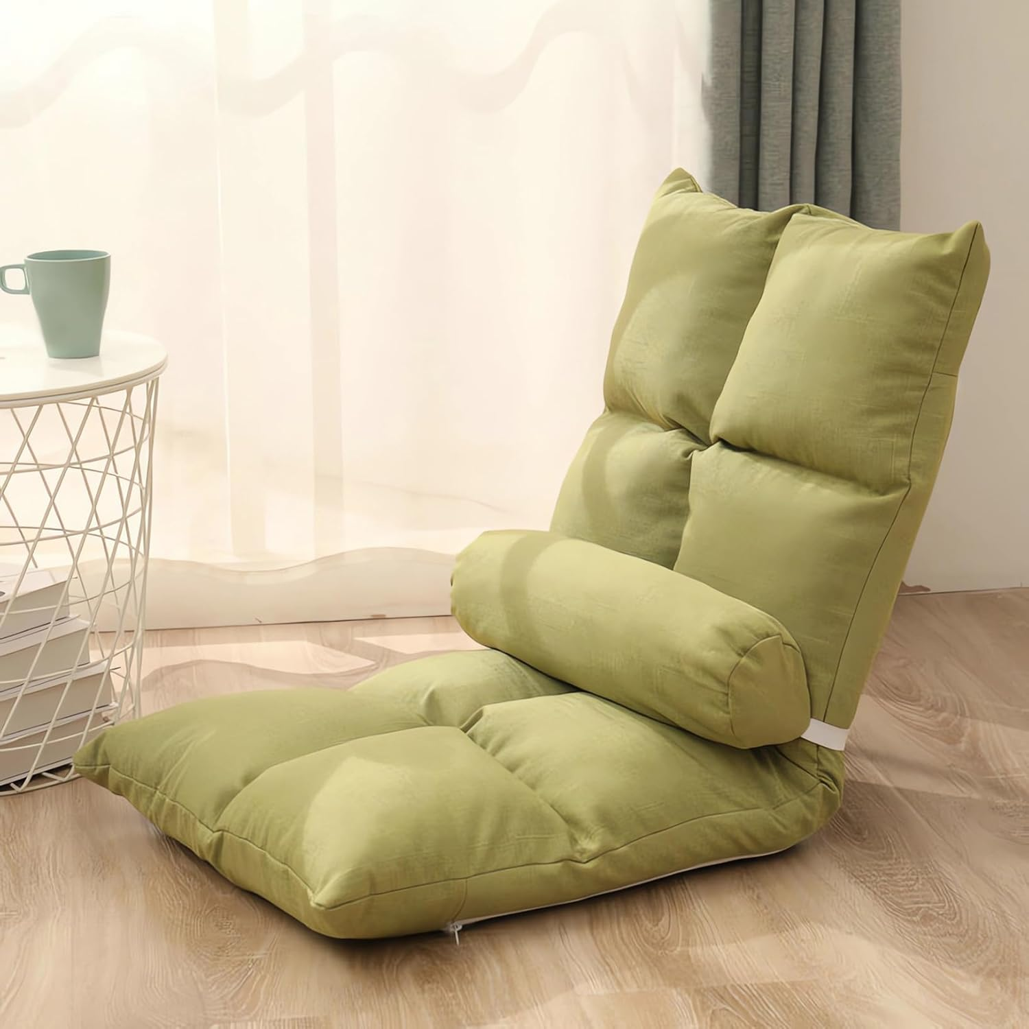 Adjustable Floor Chair with 5 Positions, Linen Fabric Cover, Foam Padding, 52.5 X 50 X 52.5 Cm, A300 (Grey)