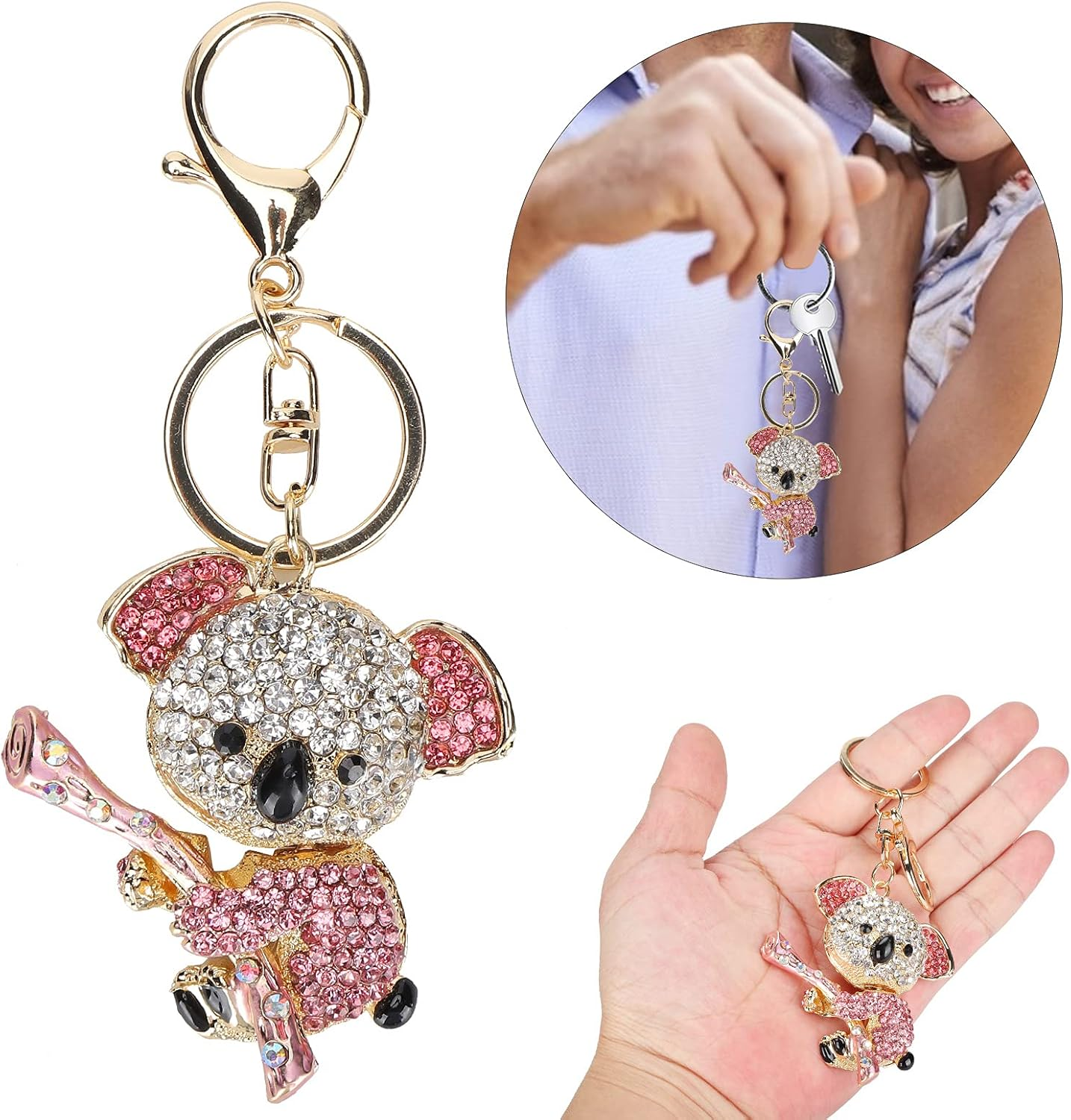 Rhinestone Koala Keychain Koala Bear Gift Metal Pendant Small Alloy Gold Crystal Necklace Keyring Petite Little Miniature Tiny Beaded Trim image number 1