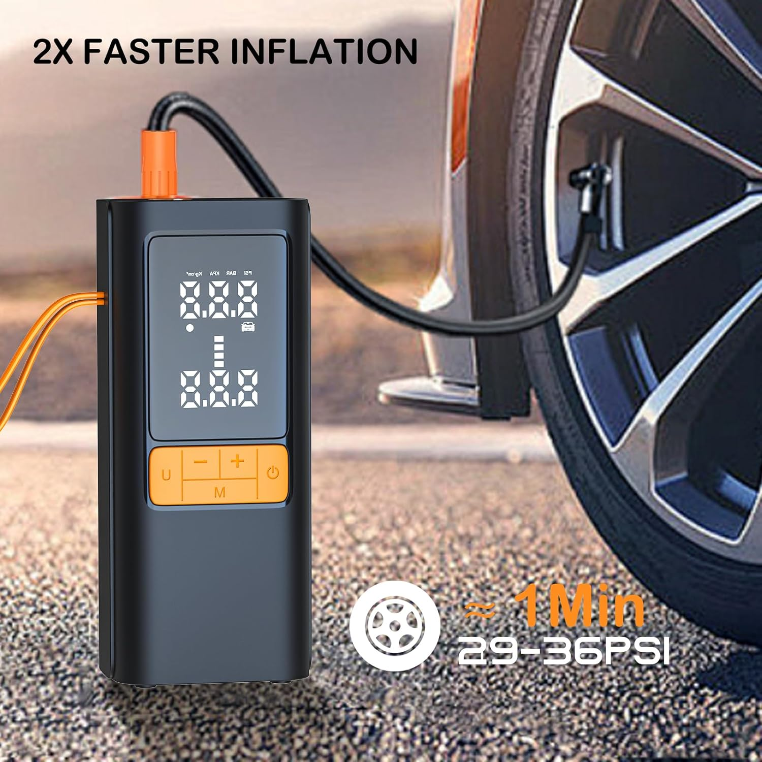 Tyre Inflator Portable Air Compressor, 7800Mah and 150PSI Cordless Air Pump with Pressure LCD Display for Cars, Motorcycles, Bicycles, Ball Bikes with Tire Pressure Gauge, Dual-Use Type image number 5