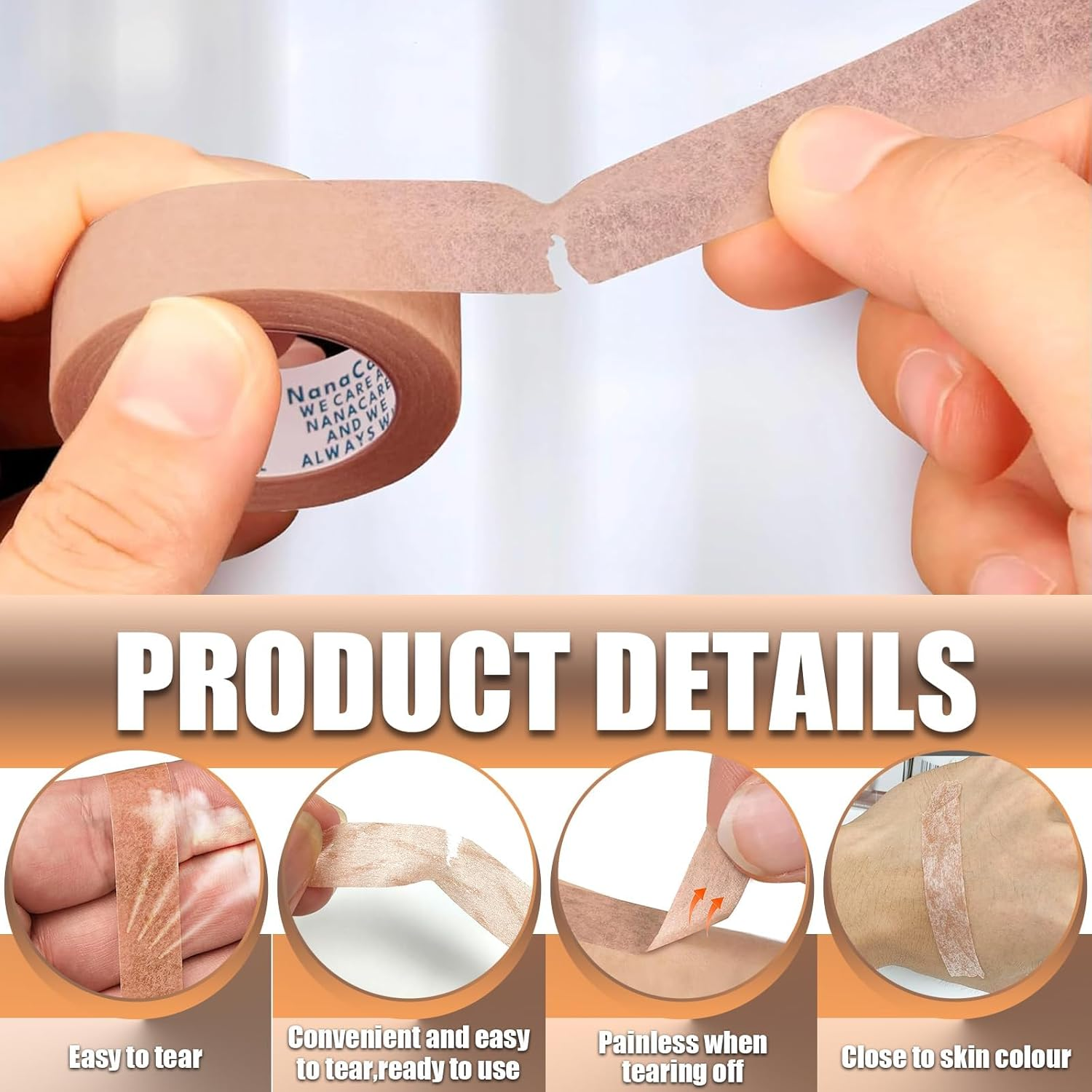 Micropore Tan Surgical Tape, 6 Rolls 3M Micropore Paper Tape, Non Woven Micropore Medical Tape for Skin, Dressings, Rhinoplasty Recovery (0.5 Inch X 10 Yards) image number 3