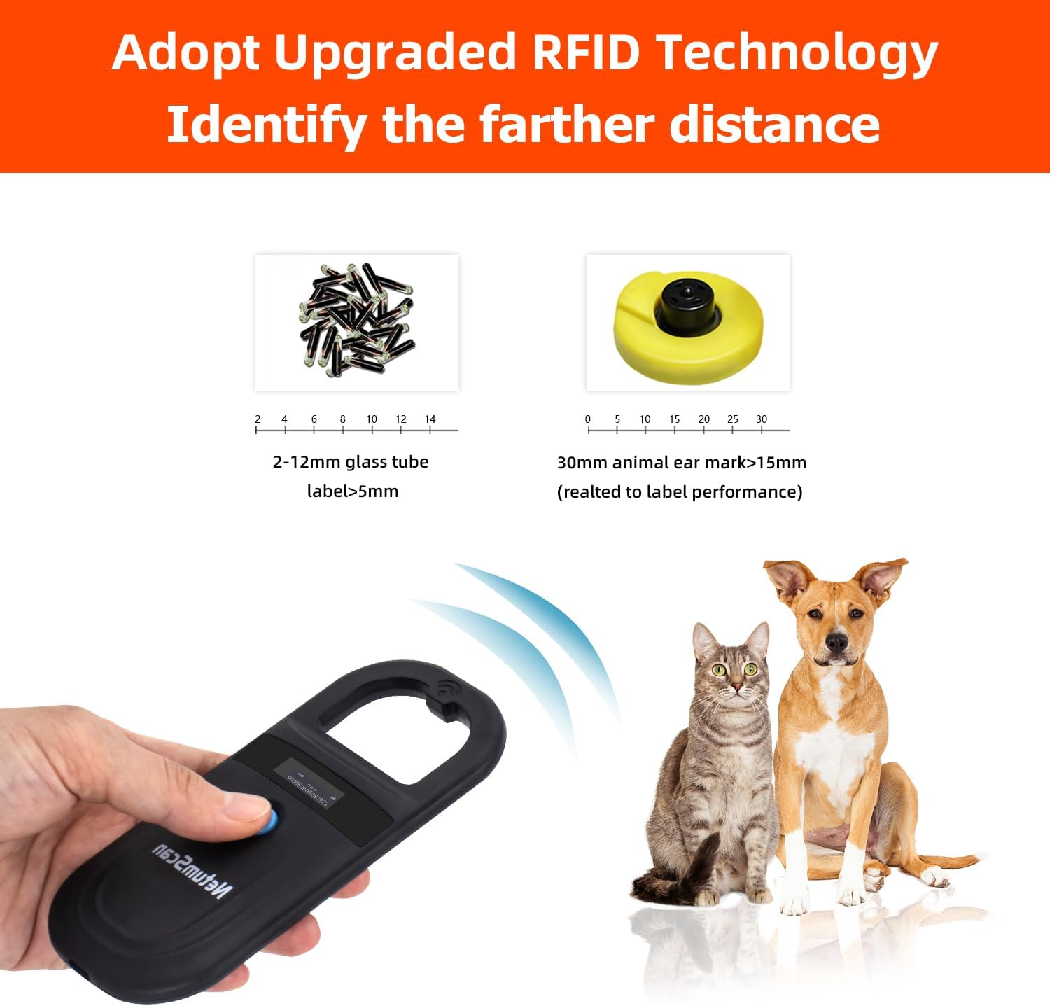 Netumscan Upgraded Pet Microchip Reader Scanner, 256 Data Storage Animal Tag Scanner Rechargeable Handheld Pet Chip ID Scanner with Stable OLED Display for ISO 11784/11785,FDX-B and ID64 RFID EMID image number 5