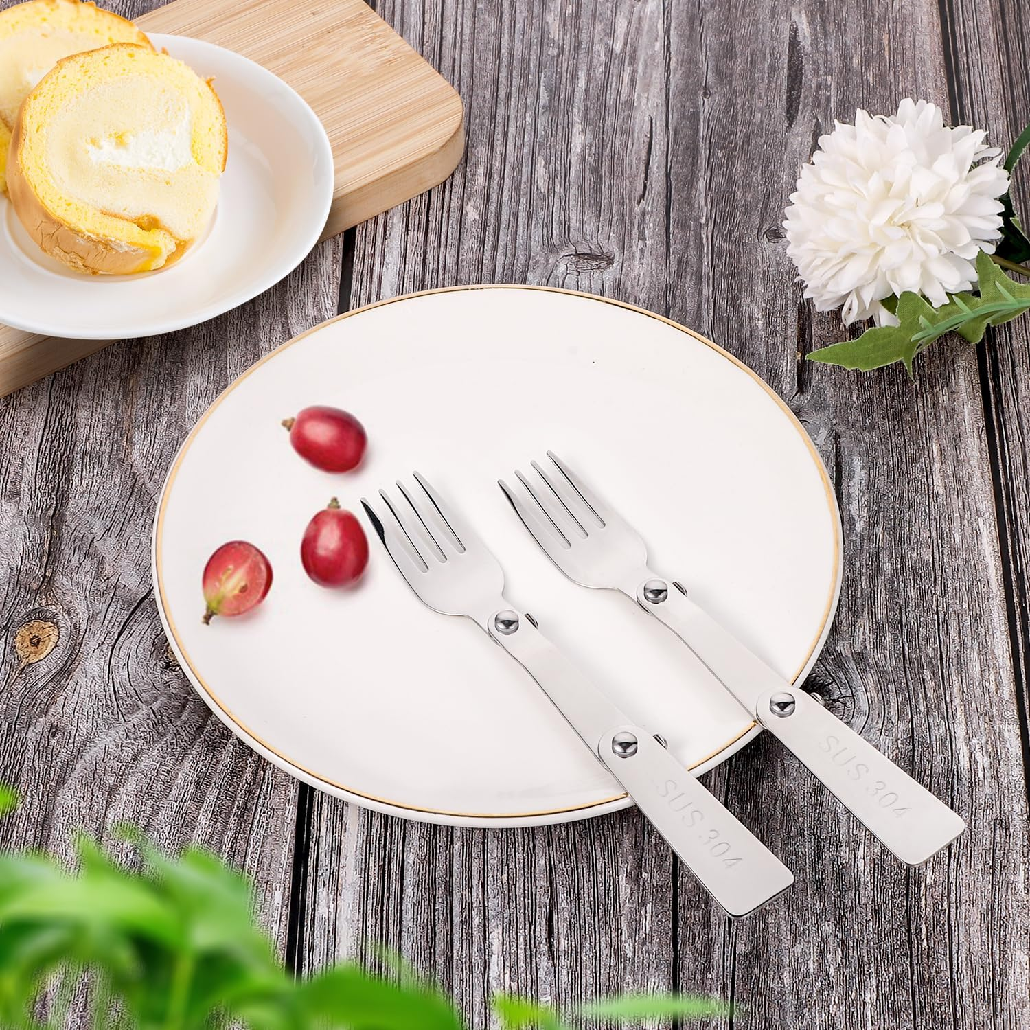 BOXOB 2Pcs Silver Stainless Steel Folding Forks, 6.3 Inch, Compatible with THERMOS FUNTAINER 16 Oz Food Jar, Dishwasher Safe, Camping Flatware image number 1