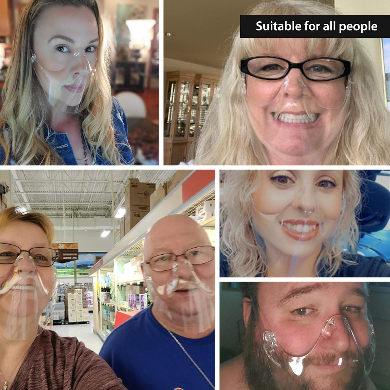 2PCS Transparent Face Shield, Lightweight Anti-Fog Protective Face Mask, Sturdy Breathable Visible Expression Face Mask, Plastic Reusable Washable Clear Face Shield for Men and Women image number 4