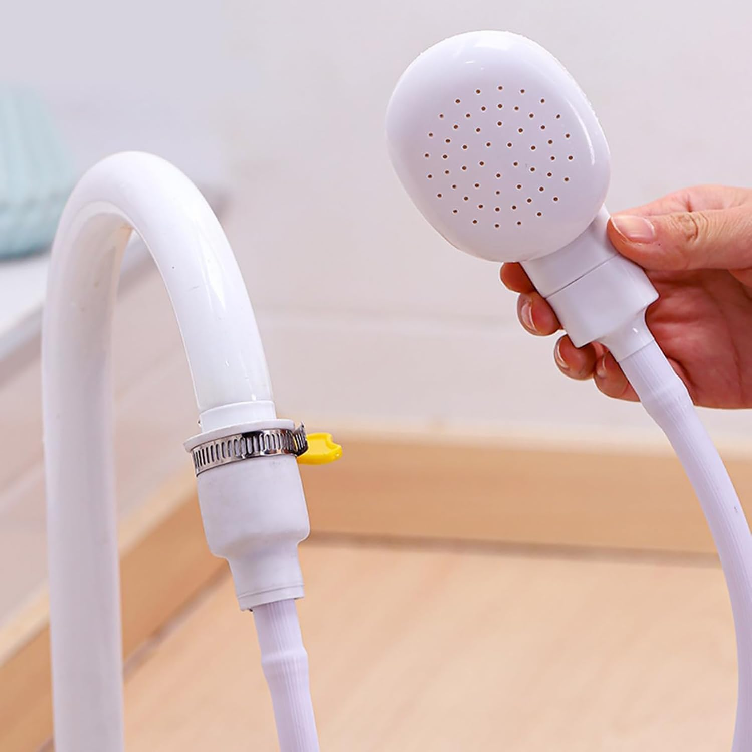 SILHOL Portable Pet Shower Spray Head with Tap Attachment 1.3M Hose and Secure Clamp for Bath, Sink and Indoor Washing (White) image number 6