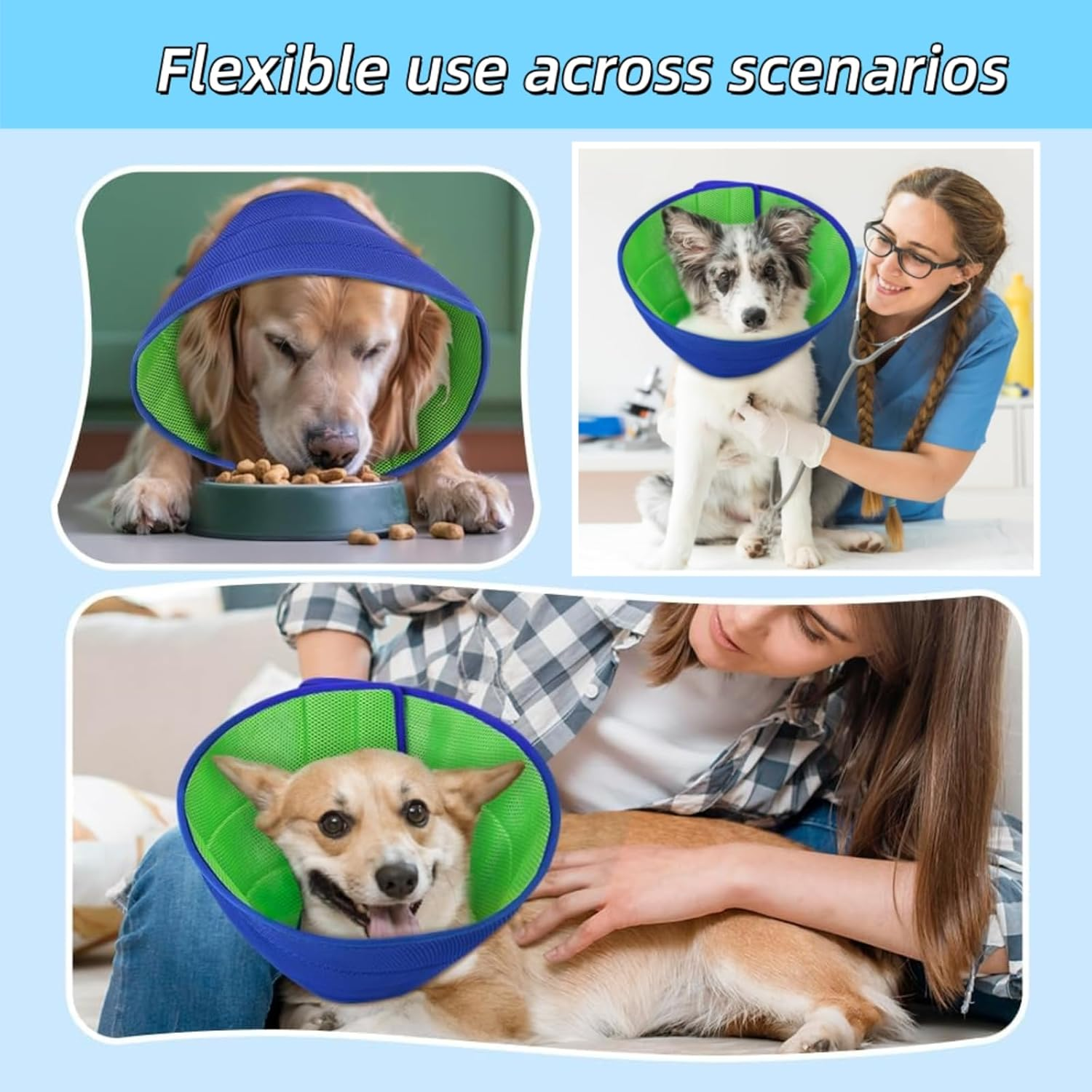 Luojinluoda Dog Cone, Agemin Recovery Collar Cone Adjustable Size, for Dog Wound Protection and Post-Surgery Care, Soft Fabric Anti-Licking Collar (Blue, M(Neck:11.8-13.8In)) image number 2