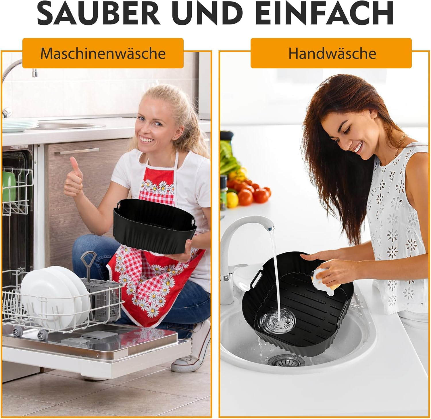 VEGCOO Pack of 2 Airfryer Silicone Baking Moulds with 19 Cm Silicone Oil Brush Black Airfryer Square Silicone Baking Mats Baking Mats Heat Resistant Baking Aids for Airfryer Oven image number 3