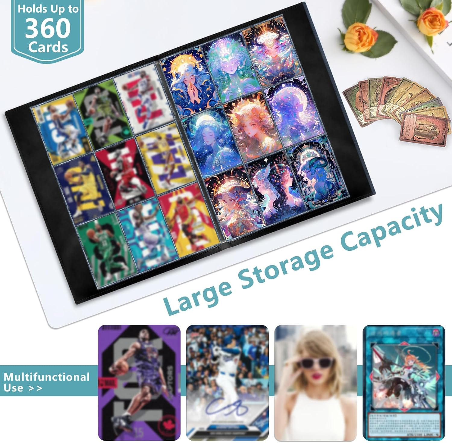 Card Binder Display Storage, 9 Pocket 360 Cards Holder Album for Standard Size Cards, PU Collection Binder Collector Album for Game Card, Business Cards, Photos image number 2