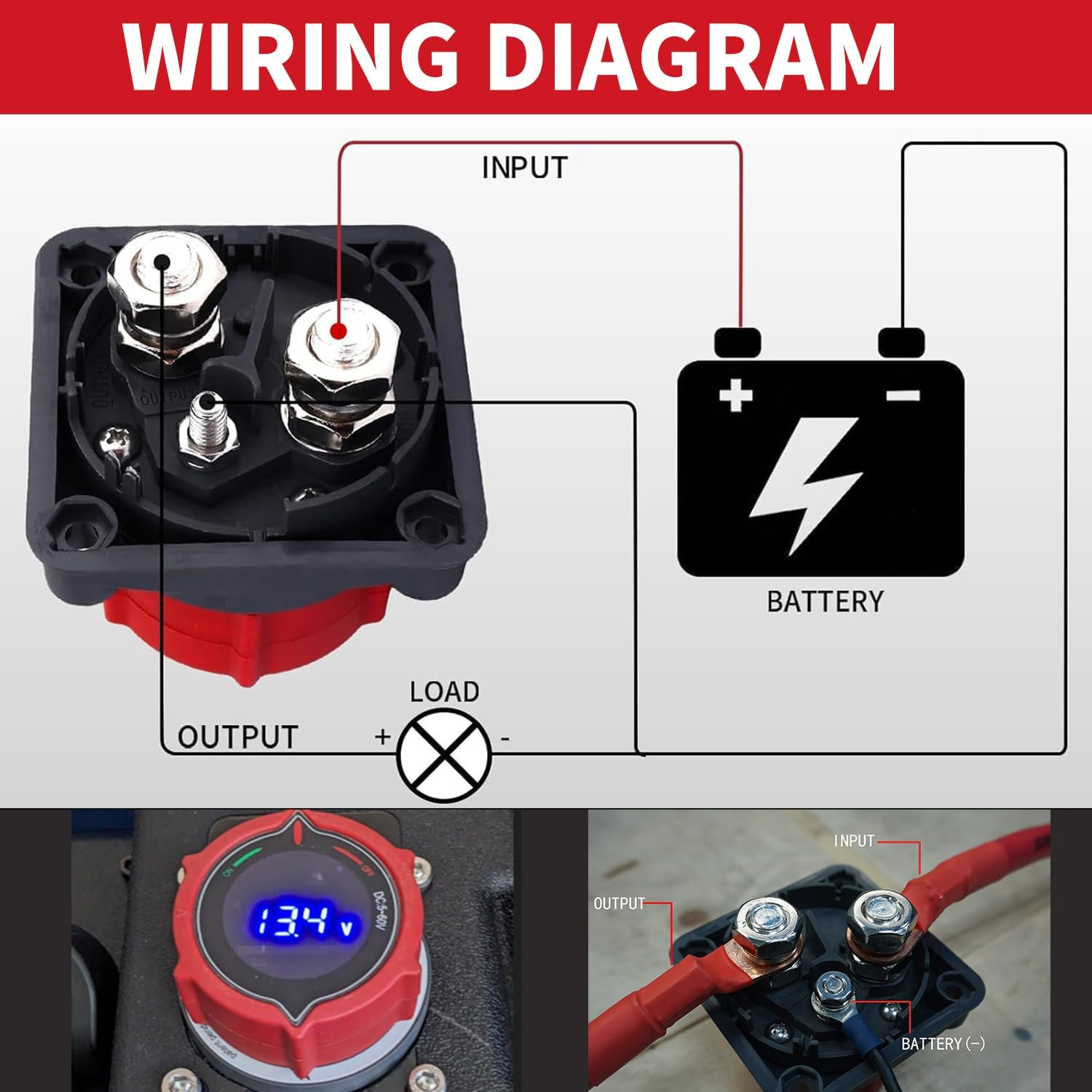 Upgrade Battery Disconnect Switch with Voltmeter, DC 5-60V Master Isolator Cut/Shut off Switch for Marine Boat Car Truck Camper RV Trailer Vehicles Engine Application (On/Off) image number 2